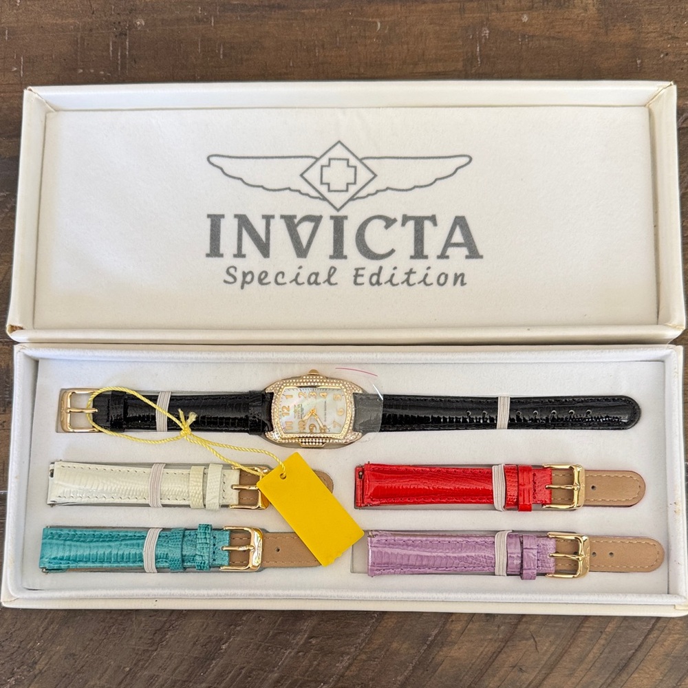 Invicta Gold-Tone Watch with Black Strap and Multicolor Interchangeable Bands